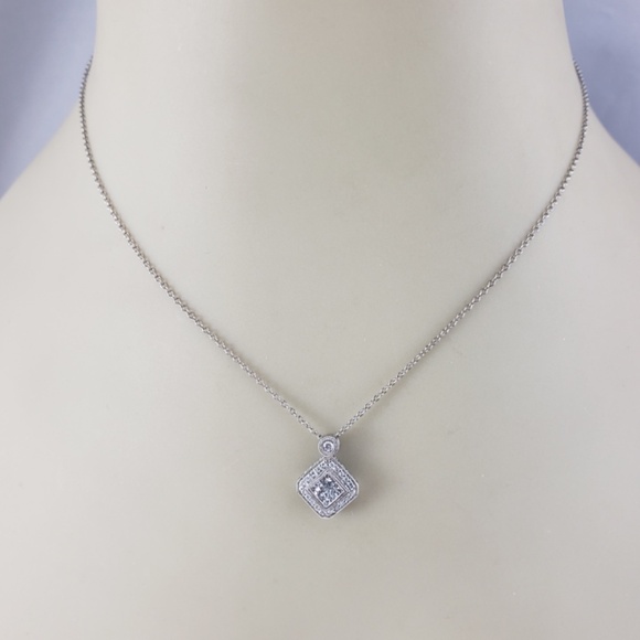 Gabriel & Co. 14 Karat White Gold Diamond Cluster Pendant Necklace #20713 - Picture 7 of 8